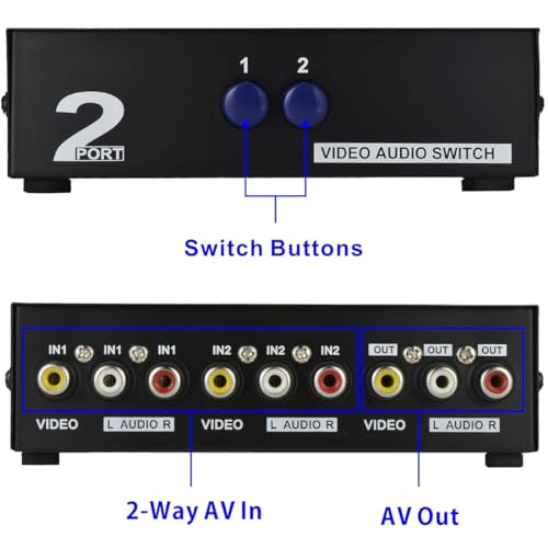 ETZIN 2 Way AV Switch RCA Switcher 2 in 1 Out Composite Video L/R Audio Selector Box for DVD STB Game Consoles-Black - Image 3