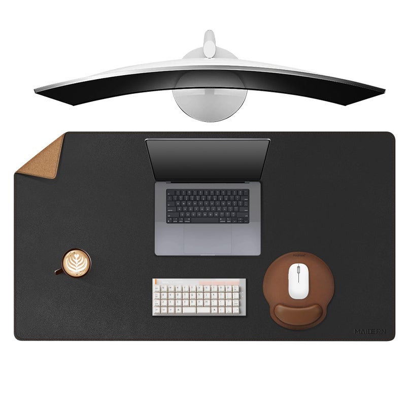 MAIDERN 40â€ x 24â€ Leather Desk Mat XL, Large Desk Pad, Reversible Cork & Leather Large Mouse pad for Desk, Waterproof Computer Desk Mat for Gaming Home Office (Black) â€¦ - Image 1