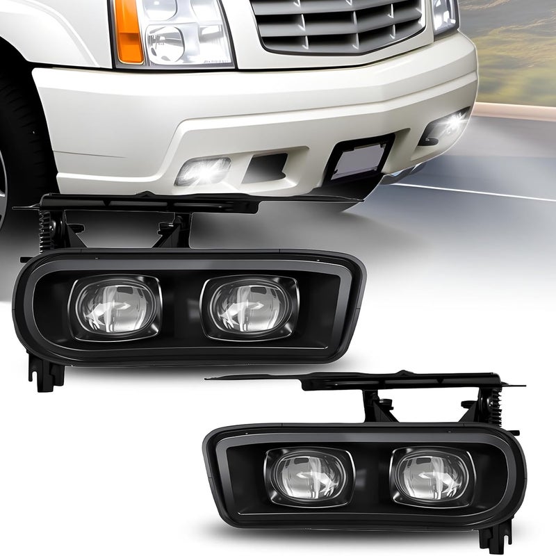 Boxlight LED Fog Lights Assembly for 2002-2006 Cadillac Escalade/EXT/ESV Driving Fog Lamps (Clear Lens) - Image 1