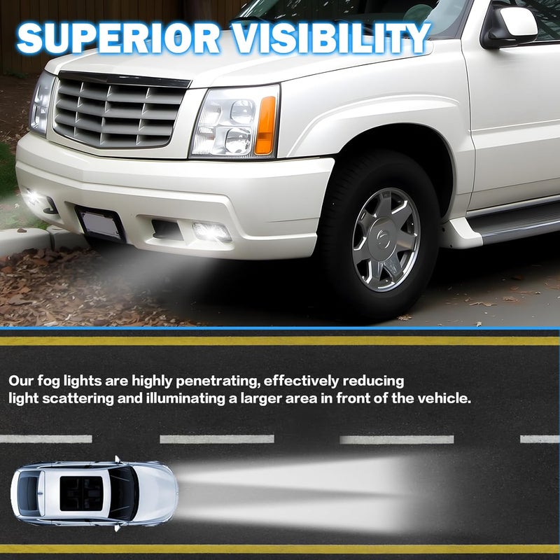 Boxlight LED Fog Lights Assembly for 2002-2006 Cadillac Escalade/EXT/ESV Driving Fog Lamps (Clear Lens) - Image 2