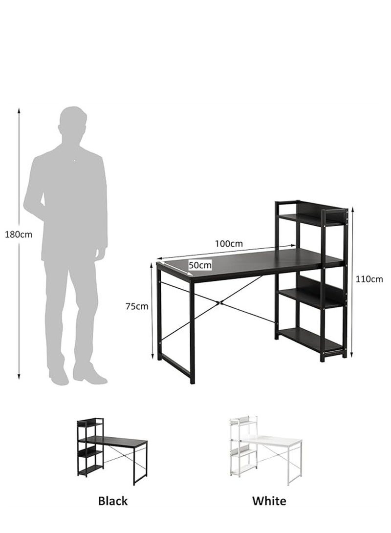 طاولة مكتب الكمبيوتر ، طاولة ألعاب المكتب الزاوية مع الرفوف ، طاولة كتابة مكتب الدراسة مع رف الكتب للمكتب المنزلي ، تجميع سهل (أسود ، H100A) - Image 4