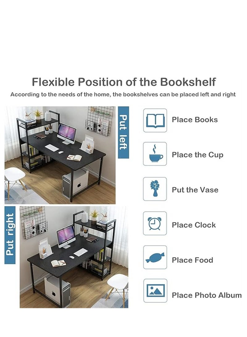 طاولة مكتب الكمبيوتر ، طاولة ألعاب المكتب الزاوية مع الرفوف ، طاولة كتابة مكتب الدراسة مع رف الكتب للمكتب المنزلي ، تجميع سهل (أسود ، H100A) - Image 5