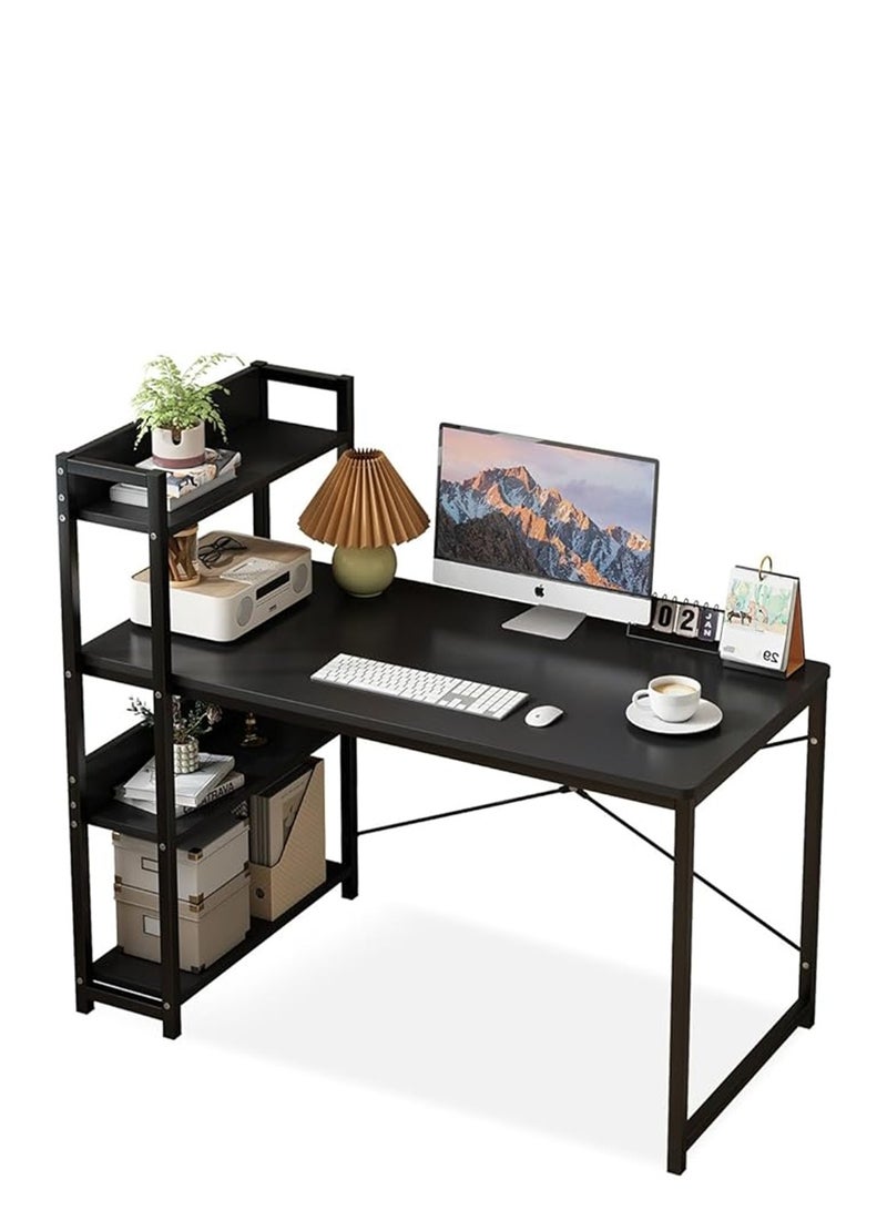طاولة مكتب الكمبيوتر ، طاولة ألعاب المكتب الزاوية مع الرفوف ، طاولة كتابة مكتب الدراسة مع رف الكتب للمكتب المنزلي ، تجميع سهل (أسود ، H100A) - Image 2