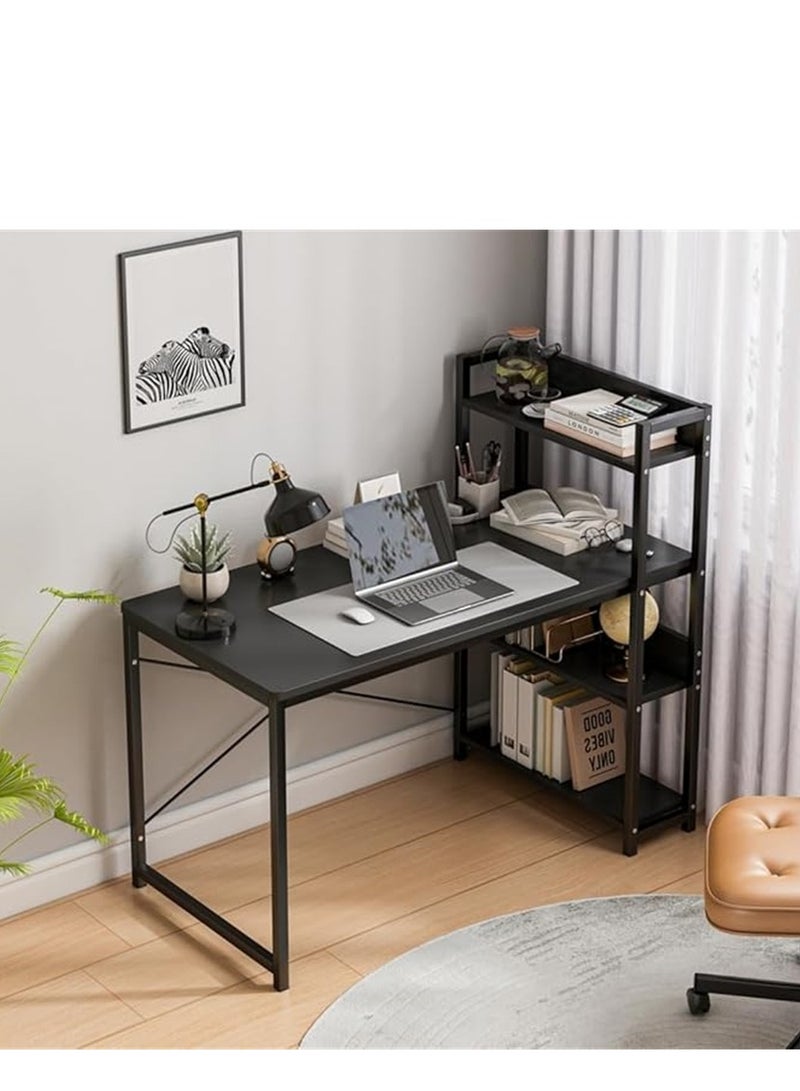 طاولة مكتب الكمبيوتر ، طاولة ألعاب المكتب الزاوية مع الرفوف ، طاولة كتابة مكتب الدراسة مع رف الكتب للمكتب المنزلي ، تجميع سهل (أسود ، H100A) - Image 1