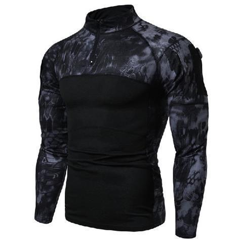 mens Camouflage Tactical Military Clothing Combat Shirt Army Black  - Image 1