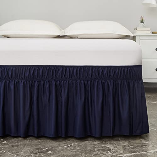 MEILA Wrap Around Bed Skirt Three Fabric Sides Elastic Dust Ruffled 16 Inch Tailored Drop,Easy to Install Fade Resistant-Navy Blue, Twin/Full - Image 3