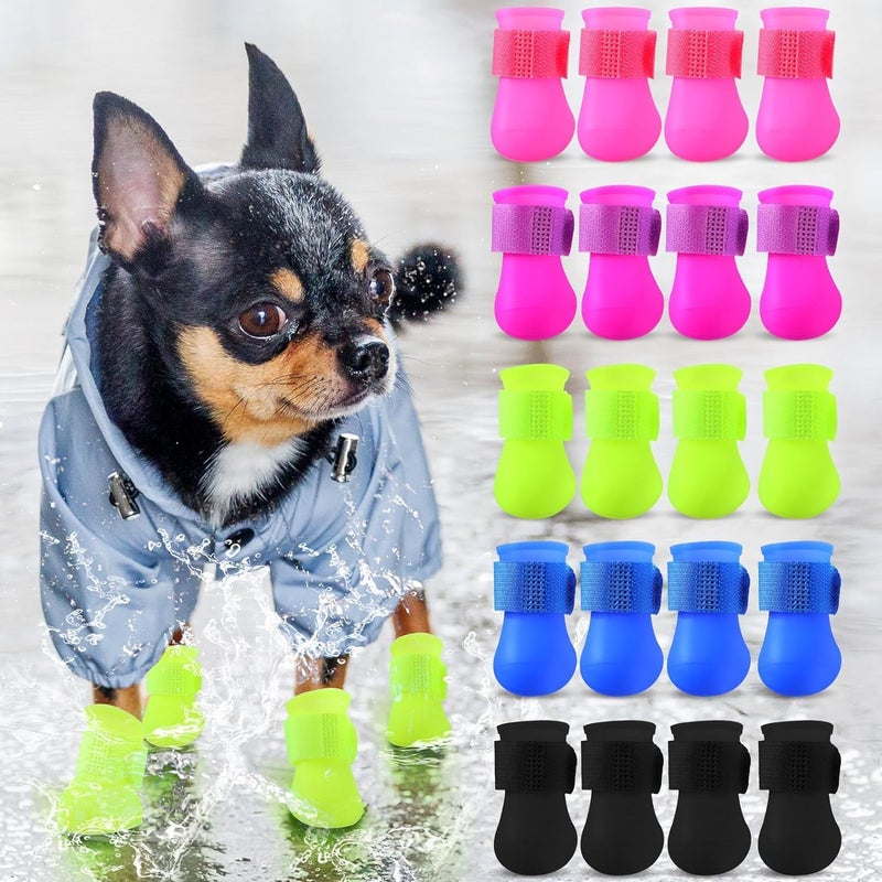 5 Pairs Waterproof Dog Shoes, Puppy Dog Rain Shoes, PVC Anti Slip Dog Rain Boots, for Small Dogs Paws Cover Rain Boots, for Dogs Indoor Outdoor Walking, 5 Colors, 4.3cm×3.3cm (With Letter) - Image 2