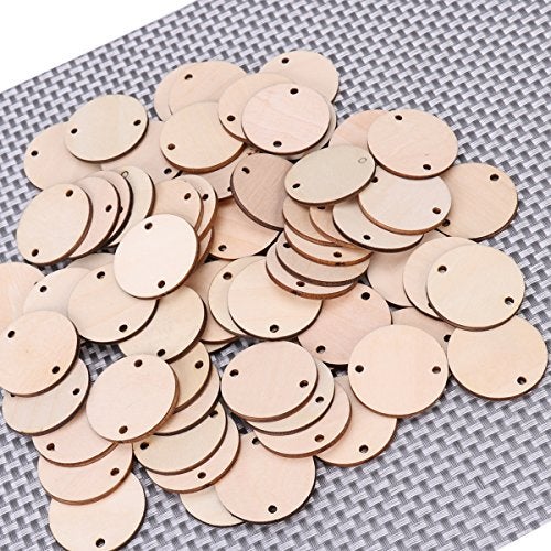 ULTNICE Wooden Discs with Holes Unfinished Wood Tag Coin Circles for Birthday Board DIY Family Art Project 60pcs - Image 3