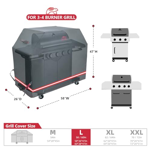 Turtle Life BBQ Grill Cover, 58 Inch Heavy Duty Waterproof 3-4 Burner Barbecue Gas Grill Covers for Weber Spirit Char-Broil Performance and Signature, Black - Image 2