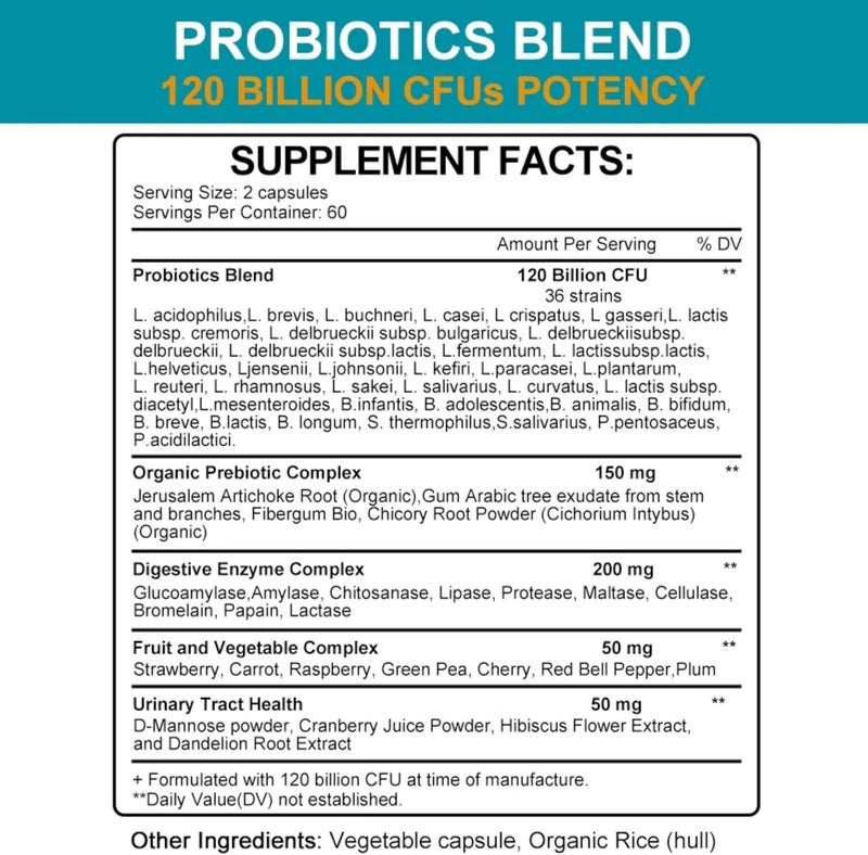 TheraSuva Probiotics 120 Billion CFU36 Strains  Organic Prebiotics  Digestive Enzyme  Natural Whole Food Supplement for Ultimate Gut Health Support 120 Softgels 60 Day Supply - Image 2