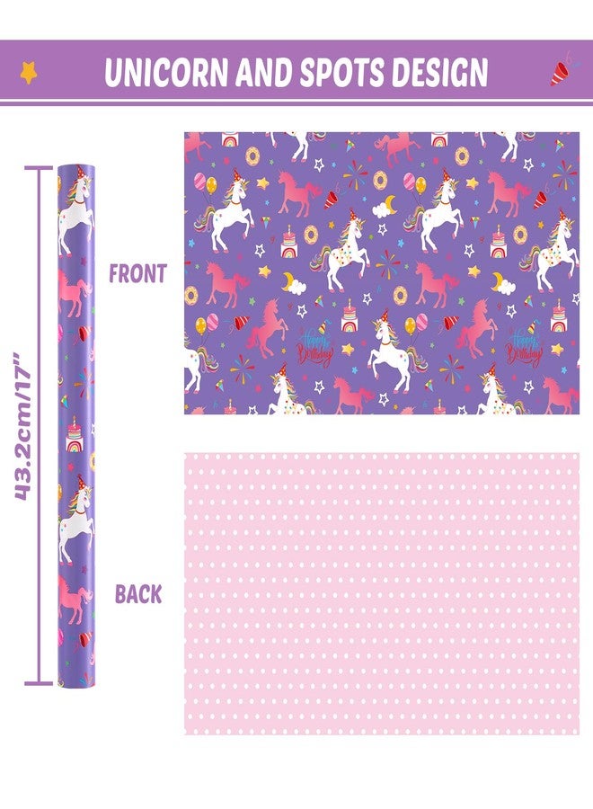 WERNNSAI Unicorn Princess Wrapping Paper Roll - 1 Roll 17” x 33 ft Happy Birthday Wrapping Paper Roll Kids Unicorn Birthday Gift Wrap Roll Girls Princess Theme Party Favor Baby Shower Design - Image 3