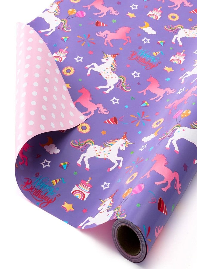 WERNNSAI Unicorn Princess Wrapping Paper Roll - 1 Roll 17” x 33 ft Happy Birthday Wrapping Paper Roll Kids Unicorn Birthday Gift Wrap Roll Girls Princess Theme Party Favor Baby Shower Design - Image 2