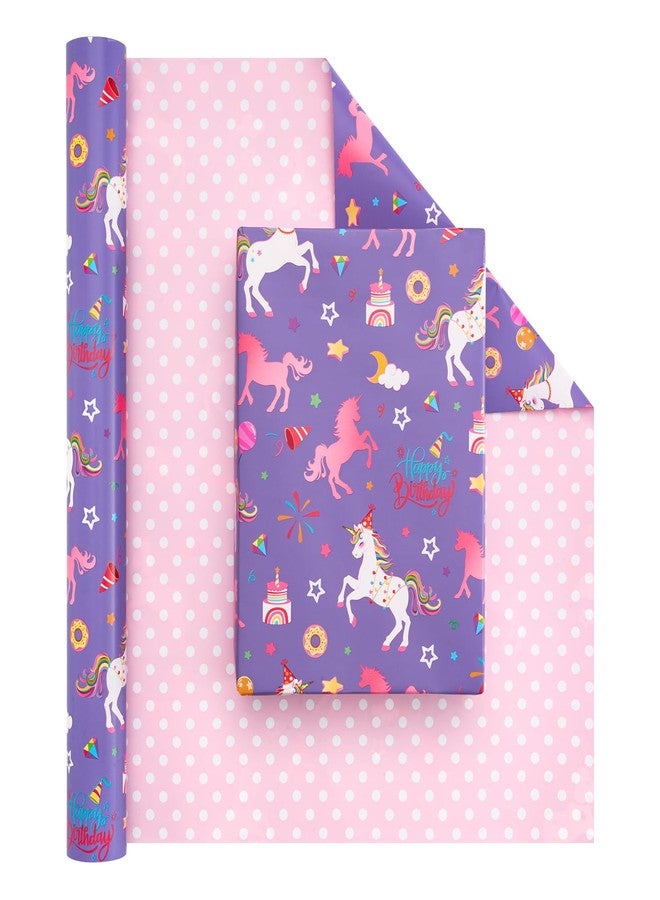 WERNNSAI Unicorn Princess Wrapping Paper Roll - 1 Roll 17” x 33 ft Happy Birthday Wrapping Paper Roll Kids Unicorn Birthday Gift Wrap Roll Girls Princess Theme Party Favor Baby Shower Design - Image 1