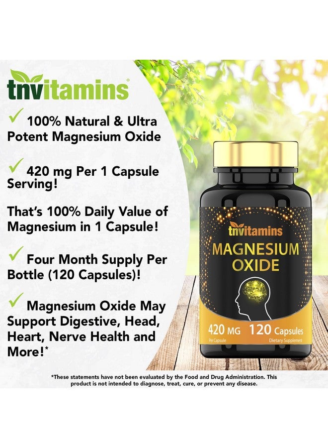 tnvitamins Magnesium Oxide 420mg - 120 Capsules | 4 Month Supply! | 100% Daily Value of Magnesium Oxide in One Capsule | Oxido de Magnesio | Non-GMO, Made in The USA - Image 3