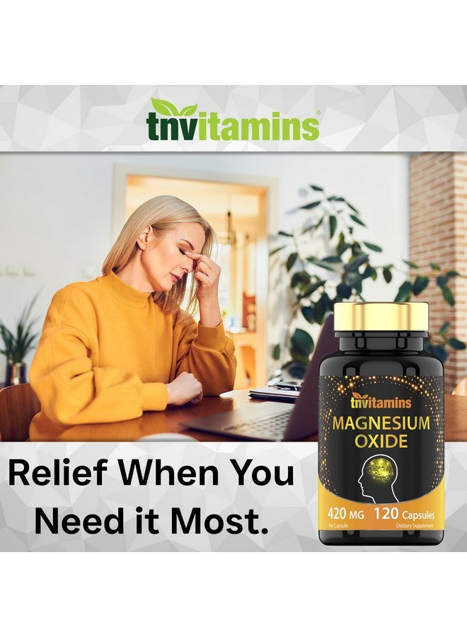 tnvitamins Magnesium Oxide 420mg - 120 Capsules | 4 Month Supply! | 100% Daily Value of Magnesium Oxide in One Capsule | Oxido de Magnesio | Non-GMO, Made in The USA - Image 5