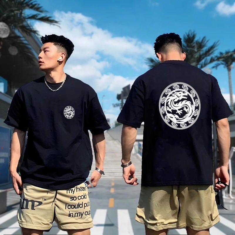 Extra-large size 150kg American style handsome heavy cotton short-sleeved t-shirt for young men's summer fashion brand round-neck half-sleeved top - Image 3