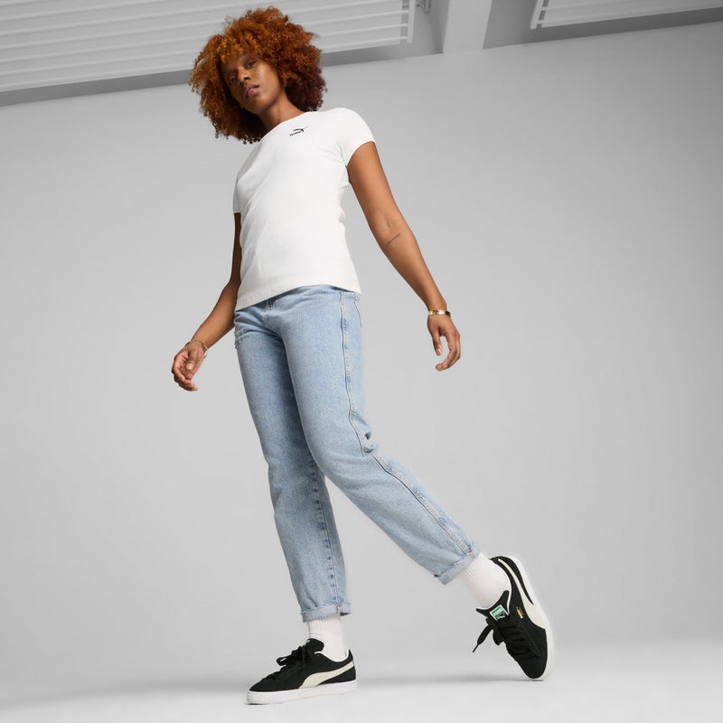 PUMA CLASSICS Womens White Ribbed Slim T-shirt - Image 3