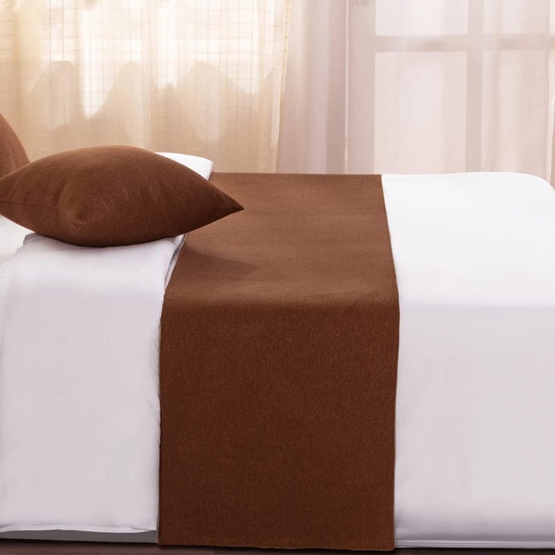 AMBERIS Bed Runner Brown, Imitation Linen Decorative Bed Scarf for Home Hotel - Image 2