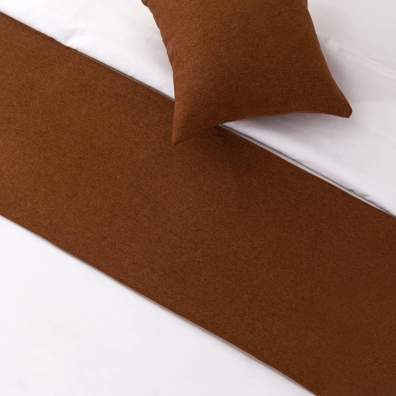 AMBERIS Bed Runner Brown, Imitation Linen Decorative Bed Scarf for Home Hotel - Image 3