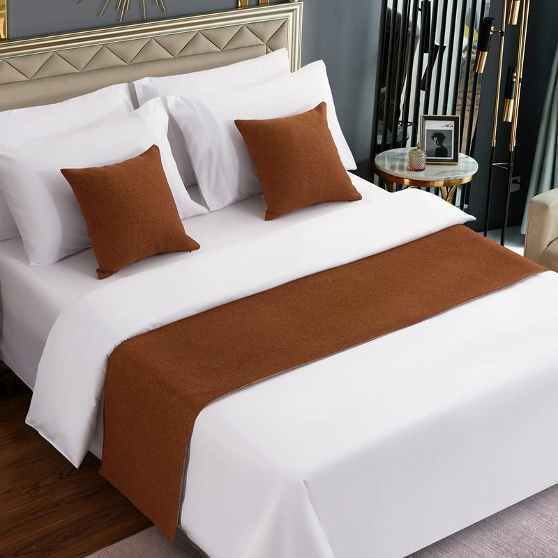 AMBERIS Bed Runner Brown, Imitation Linen Decorative Bed Scarf for Home Hotel - Image 1