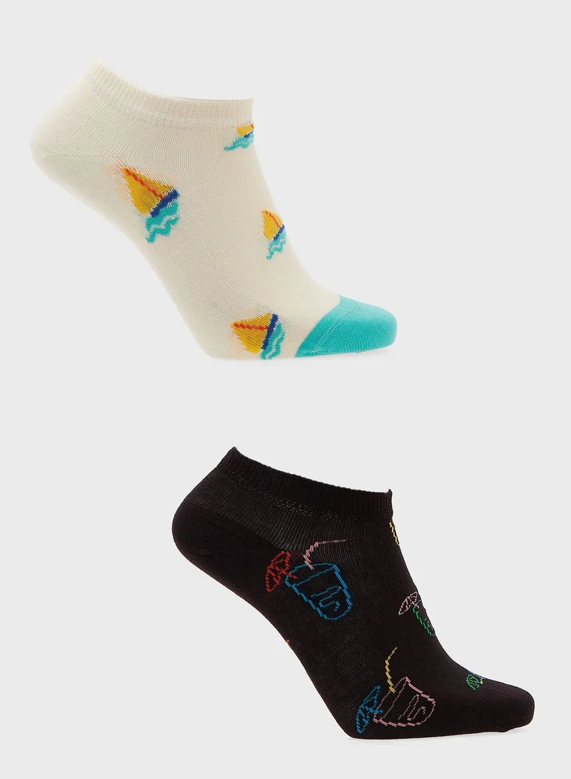 Happy Socks 2 Pack Lemonade Ankle Socks