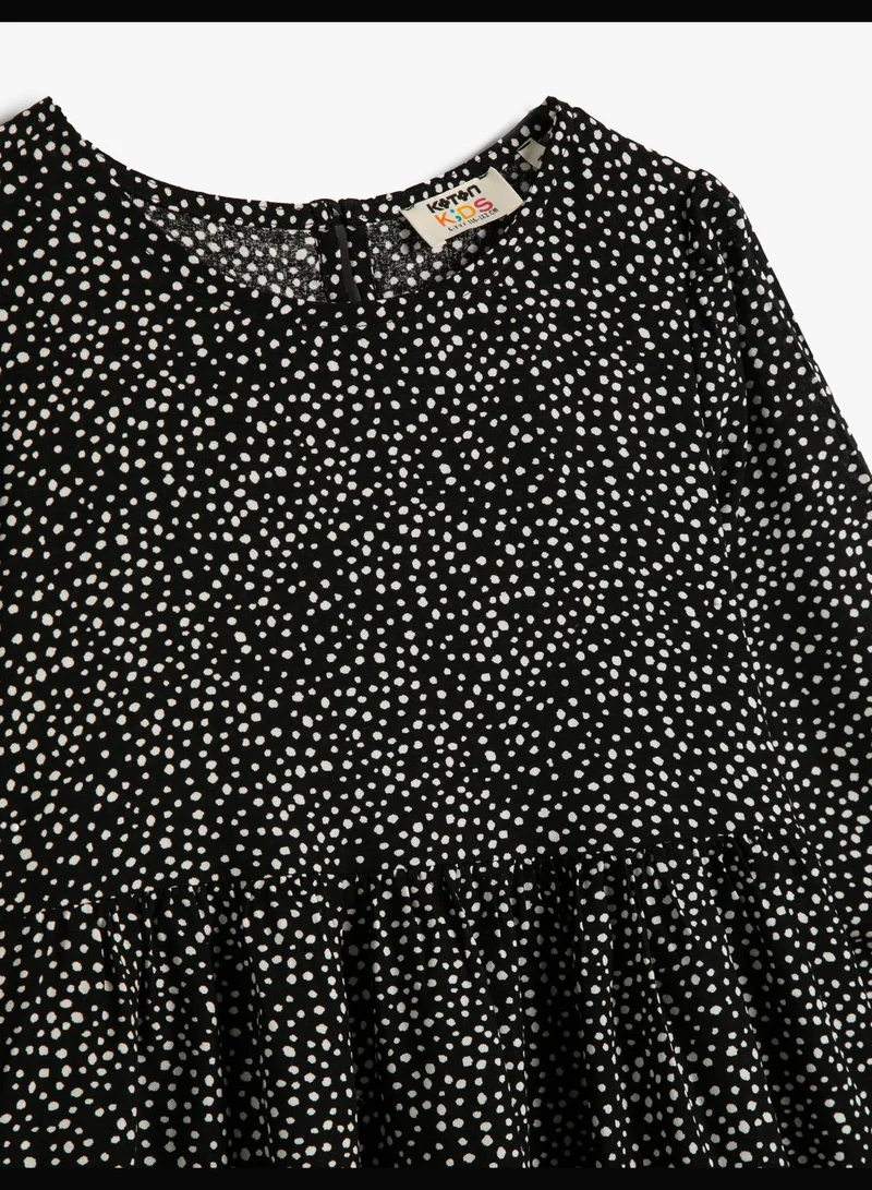 KOTON Long Sleeve Midi Dress Polka-Dot Round Neck Elastic Cuffs