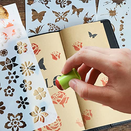 JZTang Stencils for Painting Set 5 Pcs Painting Stencils Leaves Flowers Butterflies Snowflakes Stars Stencils for Crafts 5 Pcs Finger Painting Sponge for Art DIY Craft Card Gift Tags and Scrapbooking - Image 2