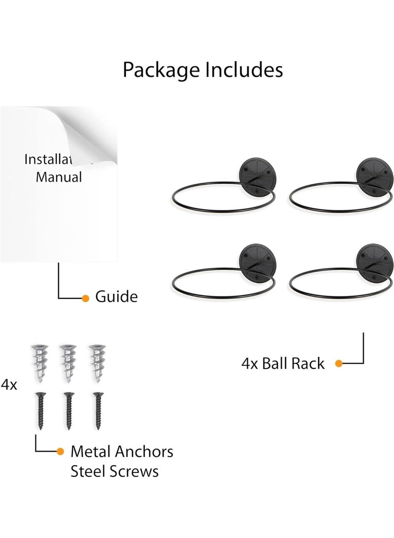 Generic Ball Storage Rack Wall Mounted Set of 4, Soccer Ball, Volleyball and Basketball Rack, Metal - Image 2