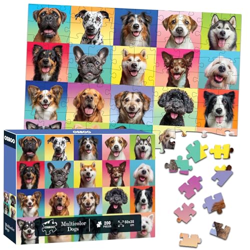 OSBOO Dog Puzzles for Kids Ages 68 810 200 Pieces Jigsaw Puzzle for Kids and Adults Multicolor Puppy Theme Puzzles for Children Christmas Collection Gift - Image 1