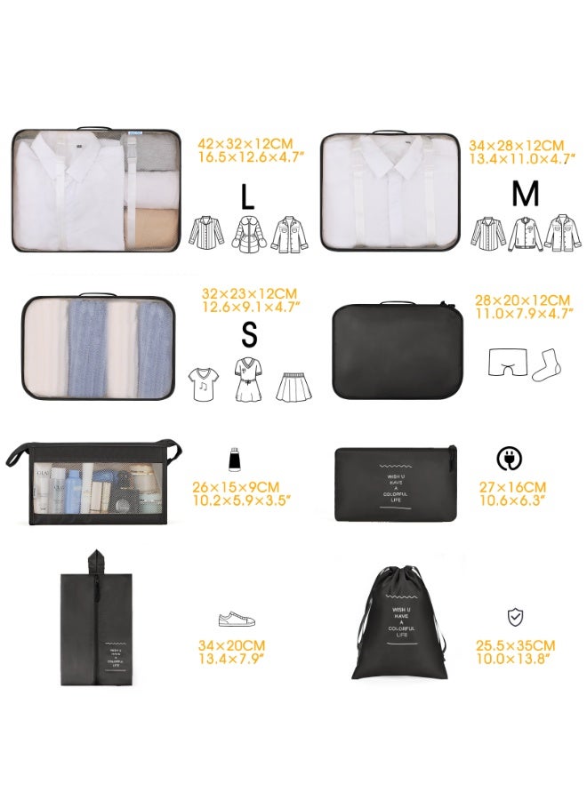 Magic Park Packing Cubes for Suitcase 8Pcs Black Packing Cubes for Storage Lugg Packing Organizer Travel Packing Cubes Set Clothes Shoes Storage for Travel Essential - Image 2