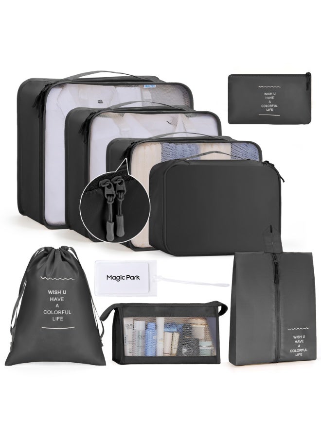 Magic Park Packing Cubes for Suitcase 8Pcs Black Packing Cubes for Storage Lugg Packing Organizer Travel Packing Cubes Set Clothes Shoes Storage for Travel Essential - Image 1