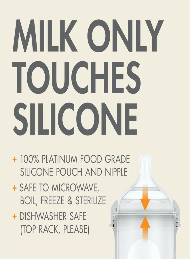 Boon Nursh Reusable Silicone Pouch Baby Bottles - Slow Flow Nipple - Silicone Baby Bottle Pouch and Nipple - Baby Feeding Essentials - Gray - 0-3 Months - 3 Count - 4 Ounce - Image 4