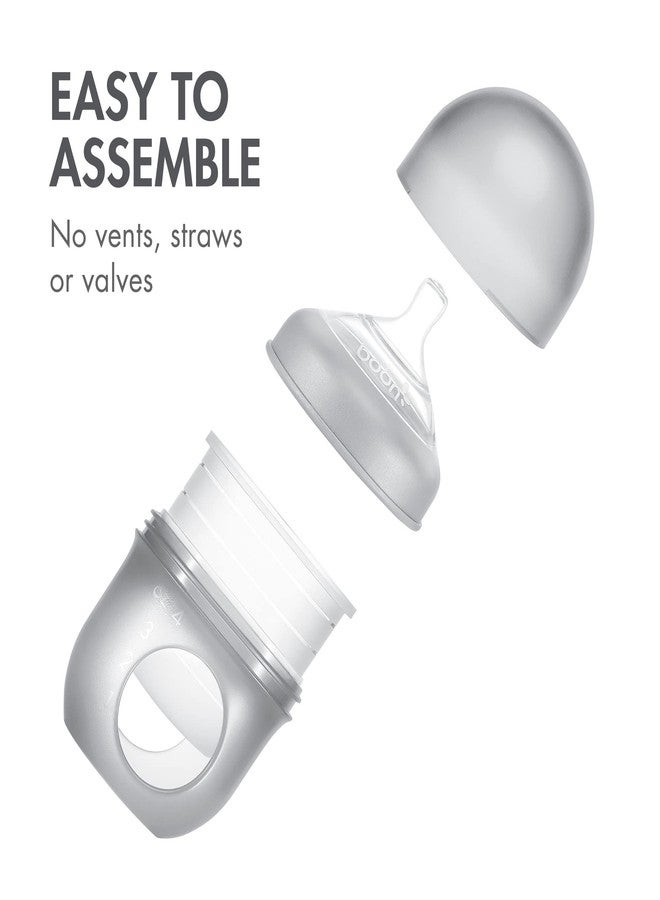 Boon Nursh Reusable Silicone Pouch Baby Bottles - Slow Flow Nipple - Silicone Baby Bottle Pouch and Nipple - Baby Feeding Essentials - Gray - 0-3 Months - 3 Count - 4 Ounce - Image 3