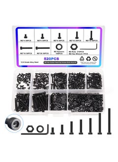 Generic M2 Small Screw Assortment Suitable for 3D Printer DIY, M2 x 4/6/ 8/10/12/16/20mm Hex Socket Head Cap Screws Bolts Nuts Kit, 520PCS 12.9 Grade Alloy Steel Assorted Screws with Hex Wrench  - Image 1