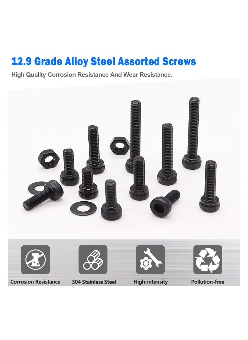Generic - M2 Small Screw Assortment Suitable for 3D Printer DIY, M2 x 4/6/ 8/10/12/16/20mm Hex Socket Head Cap Screws Bolts Nuts Kit, 520PCS 12.9 Grade Alloy Steel Assorted Screws with Hex Wrench - Image 1