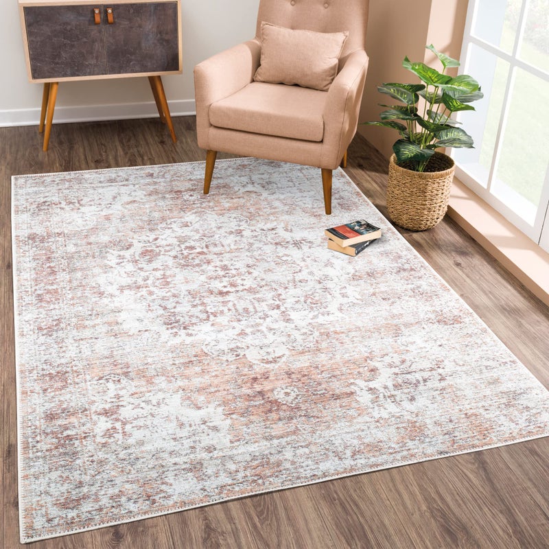 Bloom Rugs Washable Non-Slip 5' x 7' Rug - Ivory/Blush Traditional Area Rug for Living Room, Bedroom, Dining Room, and Kitchen - Exact Size: 5' x 7' - Image 1