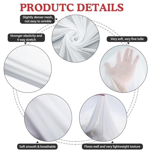 VoizVony Mesh Fabric 4-Way Stretch Power Mesh 1 Yards Long 60" Wide Lightweight Sheer (White) - Image 3