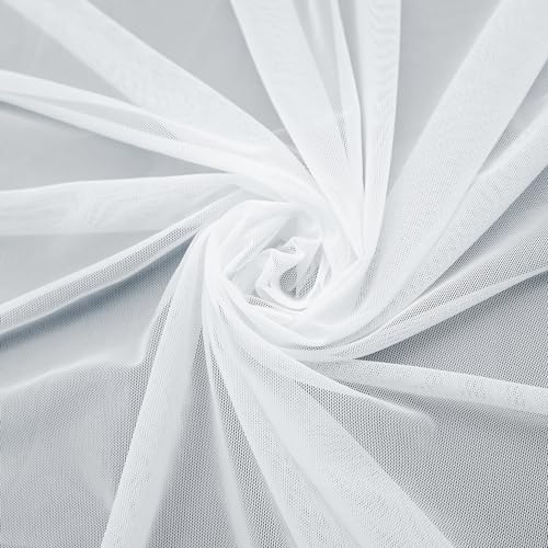 VoizVony Mesh Fabric 4-Way Stretch Power Mesh 1 Yards Long 60" Wide Lightweight Sheer (White) - Image 1