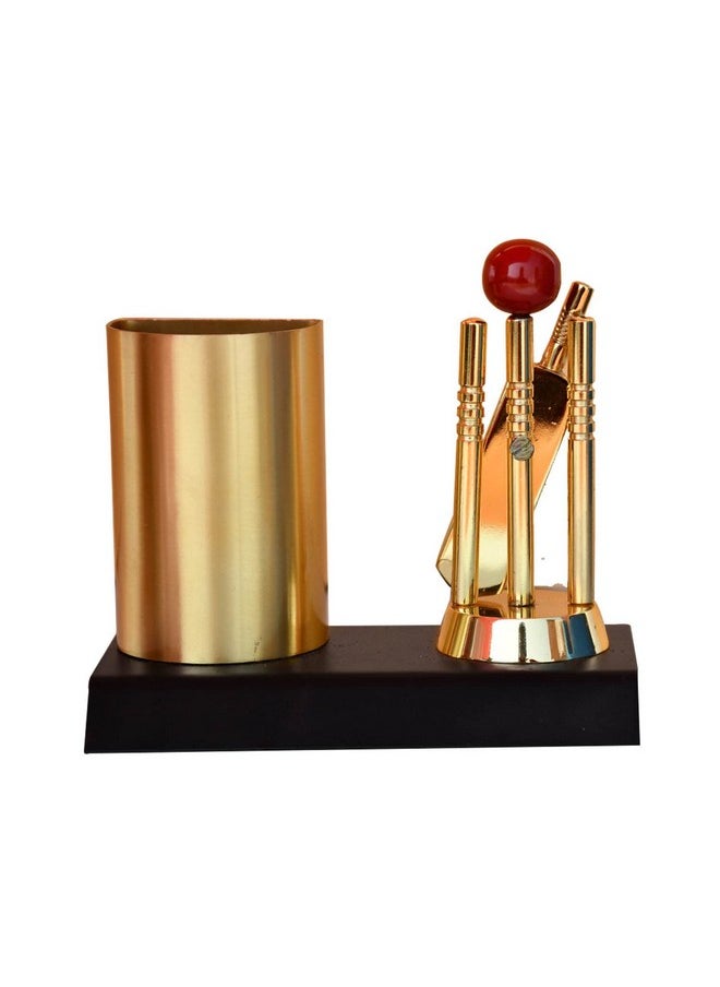 Saugat Traders Corporate Gifts For Clients Metal Cricket Pen Stand With Analog Watch Unique Gift- New Year Gift, Birthday Gift For Men & Boys, Doctor, Son, Student, Pen Holder, Gold  - Image 5