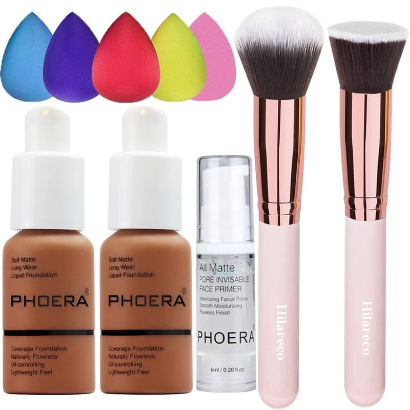 Phoera FoundationFull Coverage Foundation Hilareco Concealer Foundation Flawless 30ml Natural Matte Oil Control Concealer Facial Blemish for Women Girls 2 PCS 109Mocha