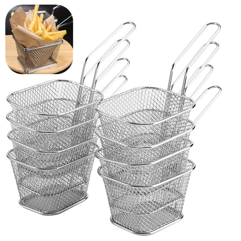 Haofy Qmee 8Pcs Mini Stainless Steel Fry Baskets Chips Deep Fry Baskets Food Presentation Strainer Cooking Tool - Image 1