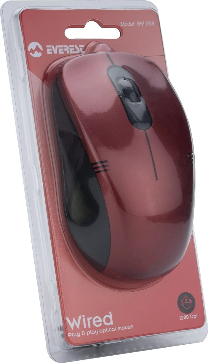 Everest SM-258 USB Red 1200DPI Optical Wired Mouse