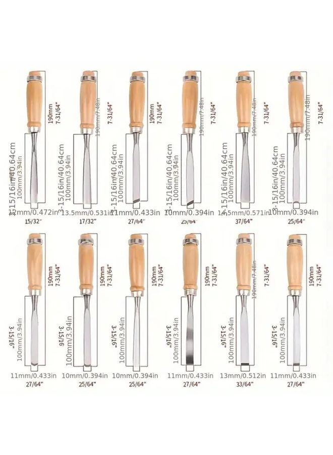 12 Pcs Professional Wood Carving Chisel Set High Manganese Steel Comfortable Beech Handle Polished Surface For Detailed Woodworking Carving Projects With Durable Storage Box - Image 2