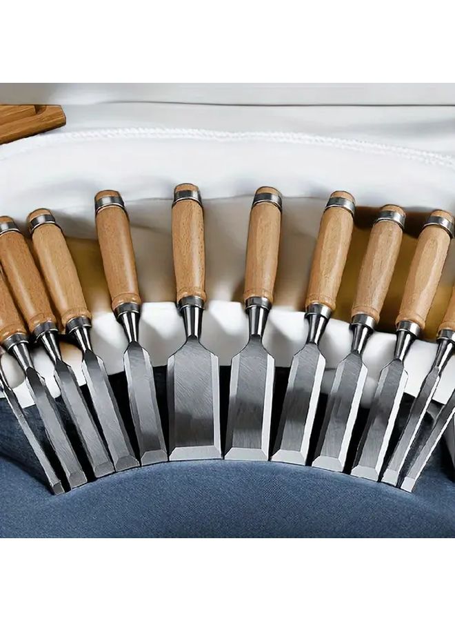 12 Pcs Professional Wood Carving Chisel Set High Manganese Steel Comfortable Beech Handle Polished Surface For Detailed Woodworking Carving Projects With Durable Storage Box - Image 3