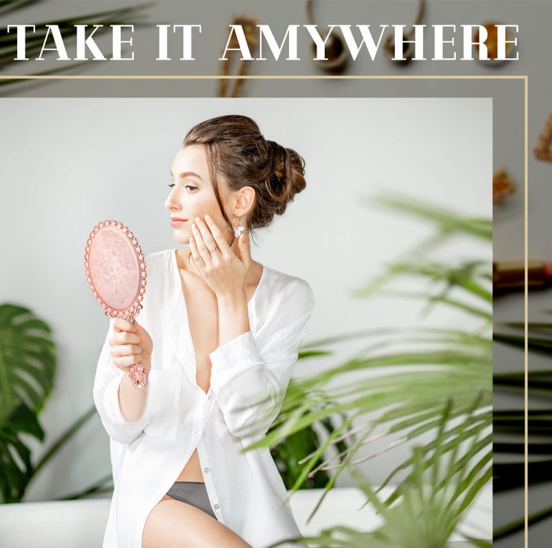 Namalu 20 Pcs Vintage Handheld Mirrors  9.8"" L x 4.5"" W Portable Hand Held Embossed Flower Retro Compact Mirror with Handle for Women Face Makeup Travel(Beige  Rose Gold) - Image 5