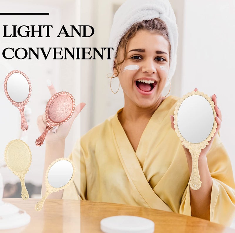 Namalu 20 Pcs Vintage Handheld Mirrors  9.8"" L x 4.5"" W Portable Hand Held Embossed Flower Retro Compact Mirror with Handle for Women Face Makeup Travel(Beige  Rose Gold) - Image 4