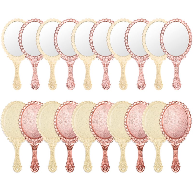 Namalu 20 Pcs Vintage Handheld Mirrors  9.8"" L x 4.5"" W Portable Hand Held Embossed Flower Retro Compact Mirror with Handle for Women Face Makeup Travel(Beige  Rose Gold) - Image 1