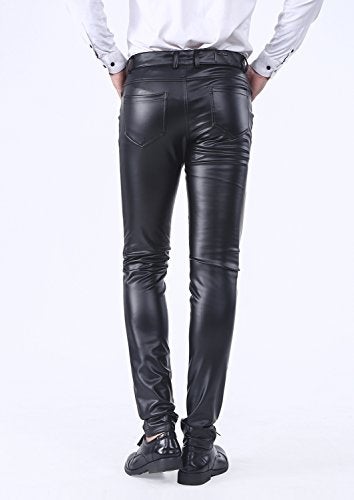 Idopy Men`s Business Slim Fit Five Pockets Faux Leather Pants Jeans Black 31 - Image 4