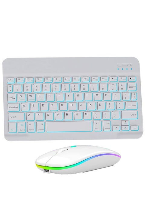 Bluetooth Keyboard and Mouse Combo for iPad Rechargeable Wireless Keyboard & Mouse with 7-Color Backlit Compatible with iPad 9th/8th Gen iPad Pro/Air/Mini iPhone14/13/12 Pro