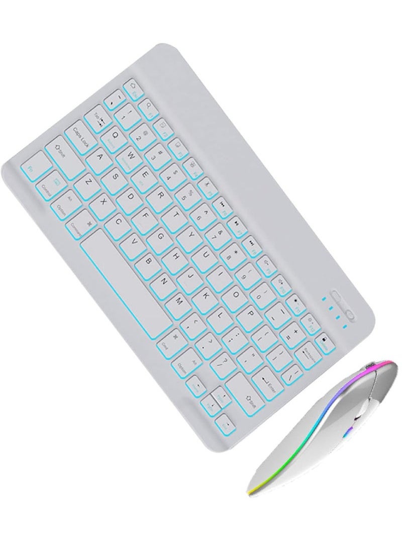 Bluetooth Keyboard and Mouse Combo for iPad Rechargeable Wireless Keyboard & Mouse with 7-Color Backlit Compatible with iPad 9th/8th Gen iPad Pro/Air/Mini iPhone14/13/12 Pro